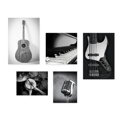 Kit 5 Placas Decorativas - Instrumentos Musicais - Música - Escola de Música - Sala Casa Quarto Sala - 158ktpl5 - comprar online