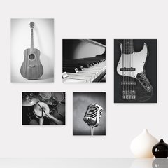 Kit 5 Placas Decorativas - Instrumentos Musicais - Música - Escola de Música - Sala Casa Quarto Sala - 158ktpl5