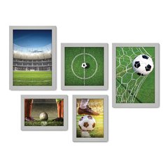 Kit Com 5 Quadros Decorativos - Futebol - Campo - Bola - Jogador - Esportes - 161kq01 - Allodi