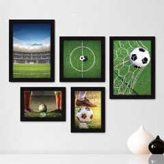 Kit Com 5 Quadros Decorativos - Futebol - Campo - Bola - Jogador - Esportes - 161kq01