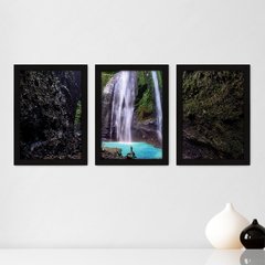 Kit Com 3 Quadros - Floresta Cachoeira Paisagem - 161kq02p