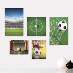 Kit 5 Placas Decorativas - Futebol - Campo - Bola - Jogador - Esportes Casa Quarto Sala - 161ktpl5