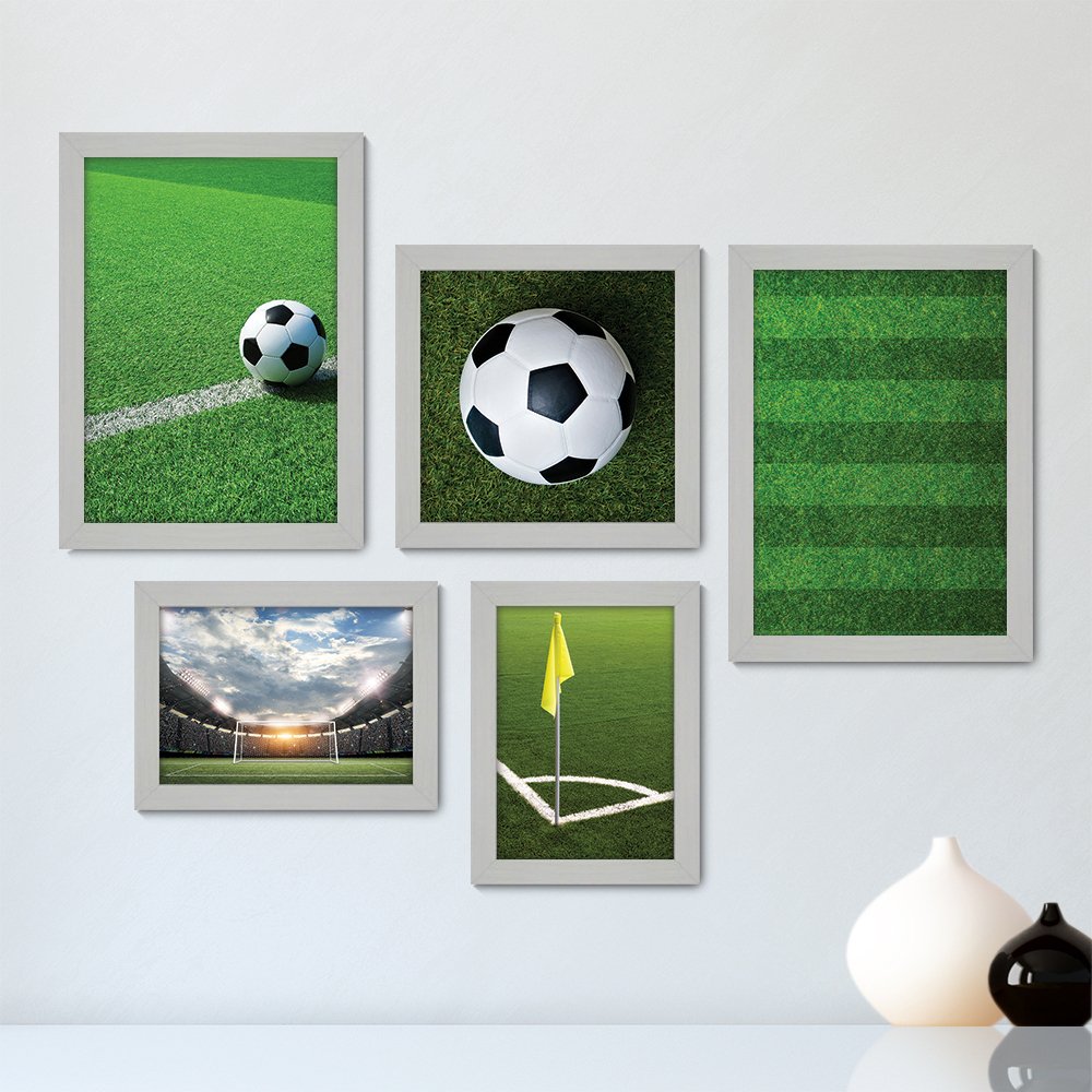 Quadro Mosaico 5 Peças Para Sala/Quarto Decoração Bolas de Futebol