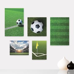 Kit 5 Placas Decorativas - Futebol - Campo - Bola - Jogador - Esportes Casa Quarto Sala - 162ktpl5
