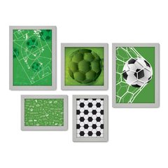 Kit Com 5 Quadros Decorativos - Futebol - Campo - Bola - Jogador - Esportes - 163kq01 - Allodi