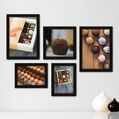 Kit Com 5 Quadros Decorativos - Doceria - Brigadeiros - Doces - Cozinha - 165kq01