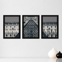 Kit Com 3 Quadros - Louvre Paris França - 166kq02p