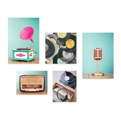 Kit 5 Placas Decorativas - Rádio - Vitrola - Microfone - Vinil - Vintage Casa Quarto Sala - 171ktpl5 - comprar online