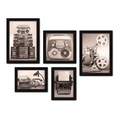 Kit Com 5 Quadros Decorativos - Máquina de Escrever - Rádio - Projetor - Vintage - 173kq01 na internet