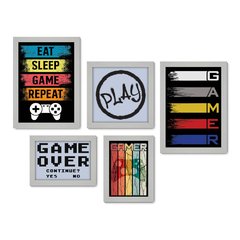 Kit Com 5 Quadros Decorativos - Gamer - Video Game - 174kq01 - Allodi