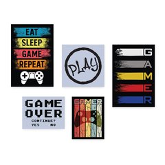 Kit 5 Placas Decorativas - Gamer - Vídeo Game Casa Quarto Sala - 174ktpl5 - comprar online