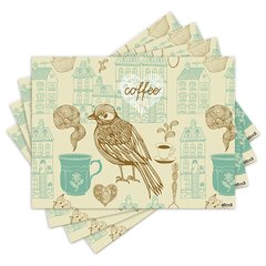 Jogo Americano com 4 peças - Café - Pássaro - 1780Jo