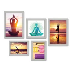 Kit Com 5 Quadros Decorativos - Yoga - Relaxamento - Meditação - 178kq01 - Allodi