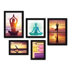 Kit Com 5 Quadros Decorativos - Yoga - Relaxamento - Meditação - 178kq01 na internet
