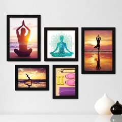 Kit Com 5 Quadros Decorativos - Yoga - Relaxamento - Meditação - 178kq01