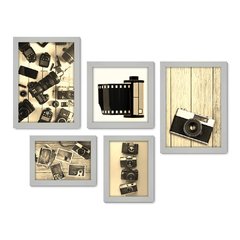 Kit Com 5 Quadros Decorativos - Fotografia - Máquina Fotográfica - Vintage - 181kq01 - Allodi