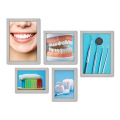 Kit Com 5 Quadros Decorativos - Dentista - Consultório - 184kq01 - Allodi