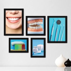 Kit Com 5 Quadros Decorativos - Dentista - Consultório - 184kq01