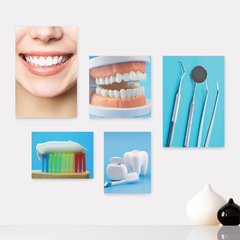 Kit 5 Placas Decorativas - Dentista - Consultório Casa Quarto Sala - 184ktpl5