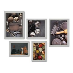 Kit Com 5 Quadros Decorativos - Cozinha - Utensílios de Cozinha - 186kq01 - Allodi