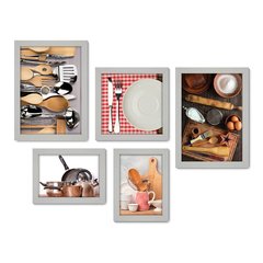 Kit Com 5 Quadros Decorativos - Cozinha - Utensílios de Cozinha - 188kq01 - Allodi