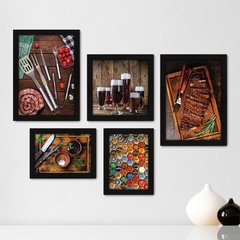 Kit Com 5 Quadros Decorativos - Churrasco - Churrasqueira - Espaço Gourmet - Cozinha - 191kq01