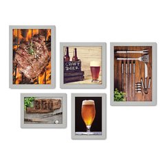 Kit Com 5 Quadros Decorativos - Churrasco - Churrasqueira - Espaço Gourmet - Cozinha - 192kq01 - Allodi