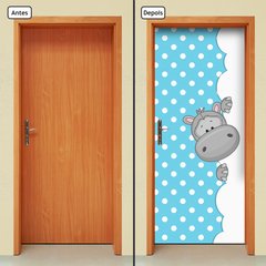 Adesivo Decorativo de Porta - Hipopótamo - Infantil - Azul - 1932cnpt - comprar online