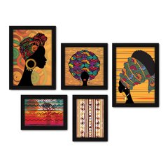 Kit Com 5 Quadros Decorativos - Africanas - África - 194kq01 na internet