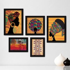 Kit Com 5 Quadros Decorativos - Africanas - África - 194kq01