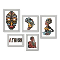 Kit Com 5 Quadros Decorativos - Africanas - África - 195kq01 - Allodi