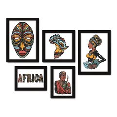 Kit Com 5 Quadros Decorativos - Africanas - África - 195kq01 na internet