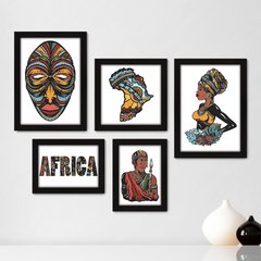 Kit Com 5 Quadros Decorativos - Africanas - África - 195kq01