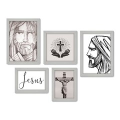 Kit Com 5 Quadros Decorativos - Jesus Cristo - Fé - Religião - 196kq01 - Allodi