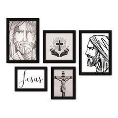 Kit Com 5 Quadros Decorativos - Jesus Cristo - Fé - Religião - 196kq01 na internet