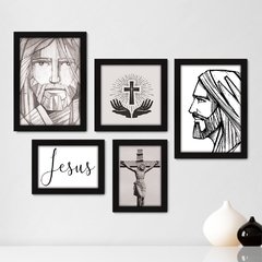 Kit Com 5 Quadros Decorativos - Jesus Cristo - Fé - Religião - 196kq01