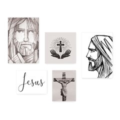 Kit 5 Placas Decorativas - Jesus Cristo - Fé - Religião Casa Quarto Sala - 196ktpl5 - comprar online