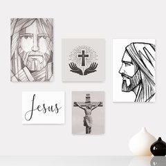Kit 5 Placas Decorativas - Jesus Cristo - Fé - Religião Casa Quarto Sala - 196ktpl5