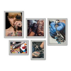 Kit Com 5 Quadros Decorativos - Tatuagem - Estúdio de Tatuagem - Tattoo - 199kq01 - Allodi