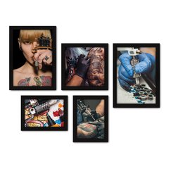 Kit Com 5 Quadros Decorativos - Tatuagem - Estúdio de Tatuagem - Tattoo - 199kq01 na internet