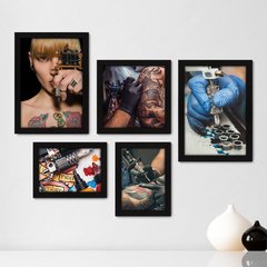 Kit Com 5 Quadros Decorativos - Tatuagem - Estúdio de Tatuagem - Tattoo - 199kq01