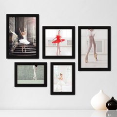 Kit Com 5 Quadros Decorativos - Ballet - Bailarinas - Balé - 200kq01