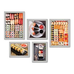 Kit Com 5 Quadros Decorativos - Comida Japonesa - Restaurante - Cozinha - 201kq01 - Allodi