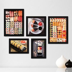 Kit Com 5 Quadros Decorativos - Comida Japonesa - Restaurante - Cozinha - 201kq01