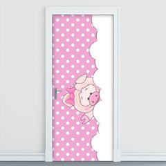 Adesivo Decorativo de Porta - Porquinha - Rosa - 2027cnpt