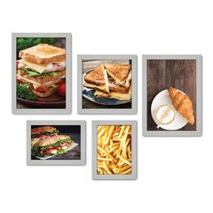 Kit Com 5 Quadros Decorativos - Lanchonete - Lanches - Batata Frita - Cozinha - 204kq01 - Allodi