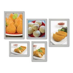 Kit Com 5 Quadros Decorativos - Lanchonete - Coxinha - Salgados - Pão de Queijo - Cozinha - 205kq01 - Allodi