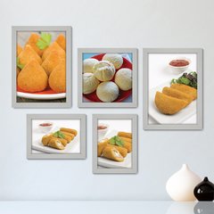 Kit Com 5 Quadros Decorativos - Lanchonete - Coxinha - Salgados - Pão de Queijo - Cozinha - 205kq01 - comprar online