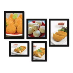 Kit Com 5 Quadros Decorativos - Lanchonete - Coxinha - Salgados - Pão de Queijo - Cozinha - 205kq01 na internet