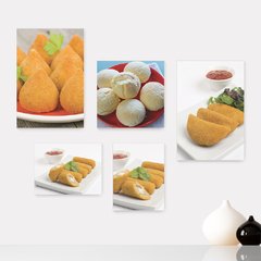 Kit 5 Placas Decorativas - Lanchonete - Coxinha - Salgados - Pão de Queijo - Cozinha Casa Quarto Sala - 205ktpl5